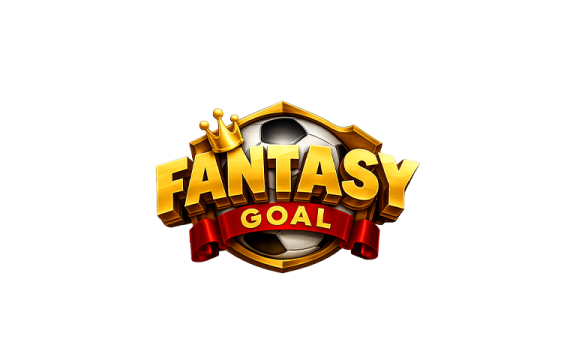Logotipo da Fantasy Goal com bola de futebol, coroa e letras douradas