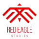 Logotipo da Red Eagle Studios com símbolo geométrico de águia e nome do estúdio