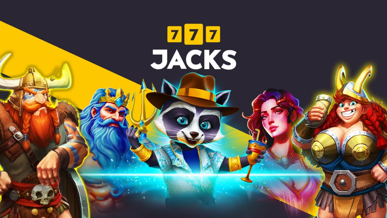 Banner da 777 Jacks com personagens de slots para a seção da Timeless Tech Game Aggregator