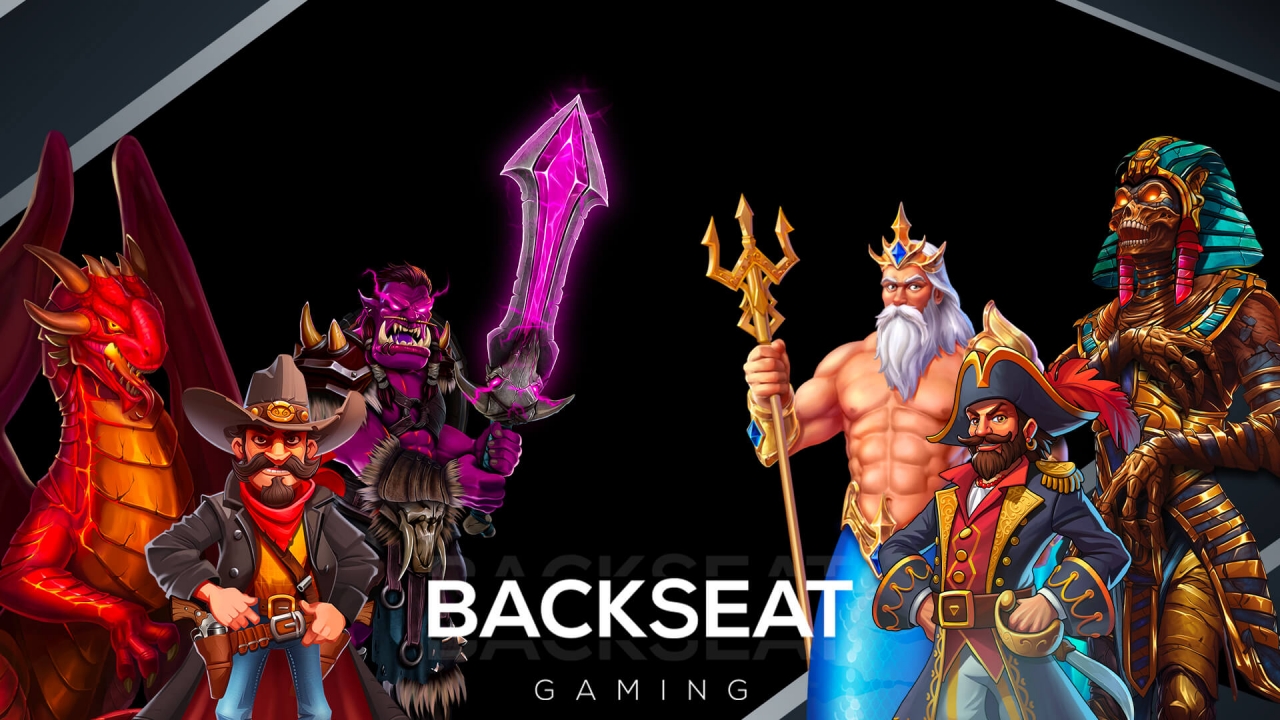 Backseat Gaming – Premium Slot Provider with Immersive Themes Promotional banner showcasing Backseat Gaming’s high-quality slot games, featuring characters inspired by mythology, fantasy, and adventure. The image highlights popular game themes, including dragons, pirates, gods, and mythical creatures, emphasizing Backseat Gaming’s engaging visuals, innovative mechanics, and captivating gameplay for online casinos worldwide.