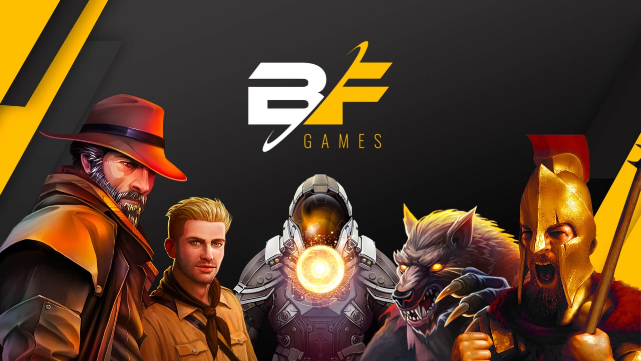 BF Games – High-Quality Slot Provider with Engaging Themes Promotional banner showcasing BF Games’ premium slot games, featuring characters inspired by adventure, mythology, and sci-fi themes. The image highlights BF Games’ dedication to immersive visuals, innovative mechanics, and high-quality gameplay, making it a top choice for online casino operators worldwide.