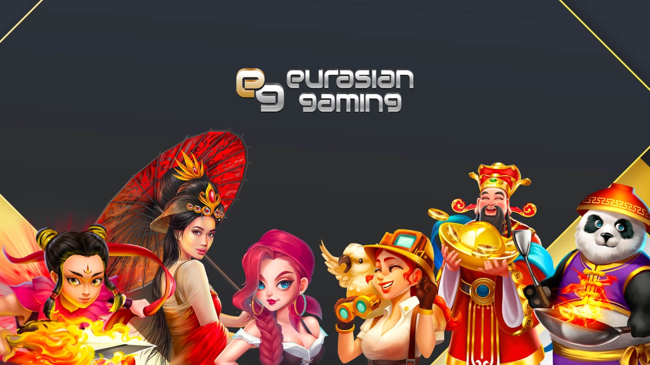 Eurasian Gaming – Culturally Inspired Slot Games Promotional banner for Eurasian Gaming, a provider of online casino games with a focus on Asian-themed slot titles. The image features iconic characters, including a Chinese god of wealth, a panda chef, and an adventurer, showcasing the rich and diverse themes in Eurasian Gaming’s portfolio.