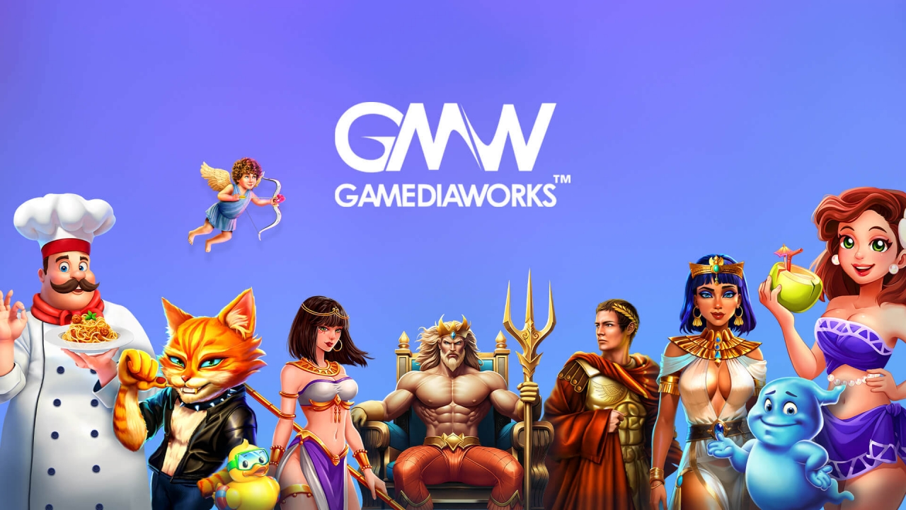 Banner promocional da Game Media Works na biblioteca de provedores do Agregador de Jogos da Timeless Tech