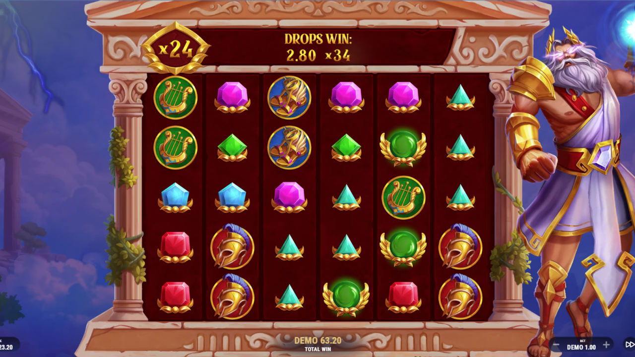 Royalty of Olympus - Multipliers in Free Spins Progressive multipliers active during the Free Spins feature in Royalty of Olympus by Barbara Bang.
