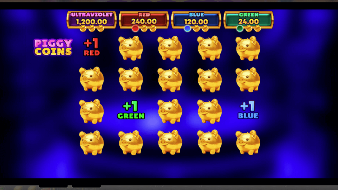 Jogabilidade do Bônus Pick'em em Piggy Coins Recurso interativo do Bônus Pick'em em Piggy Coins, mostrando jogadores escolhendo células para revelar prêmios instantâneos.