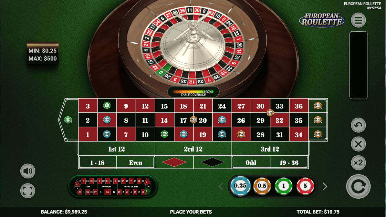 The base game of Platipus European Roulette during high-stakes gameplay, offering a premium roulette experience in online casinos.