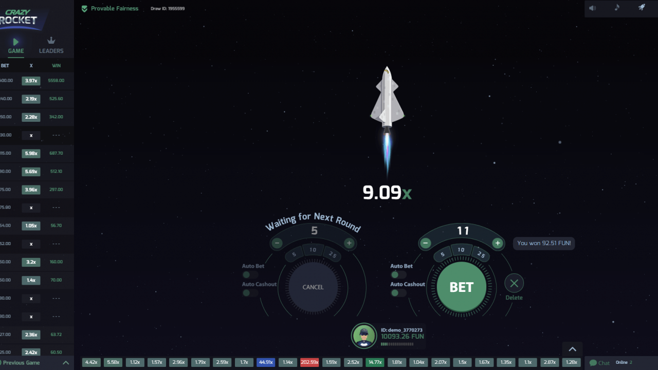 Ambos os tickets exibem valores de cashout; multiplicador ao vivo e lista social de ganhos à esquerda.
