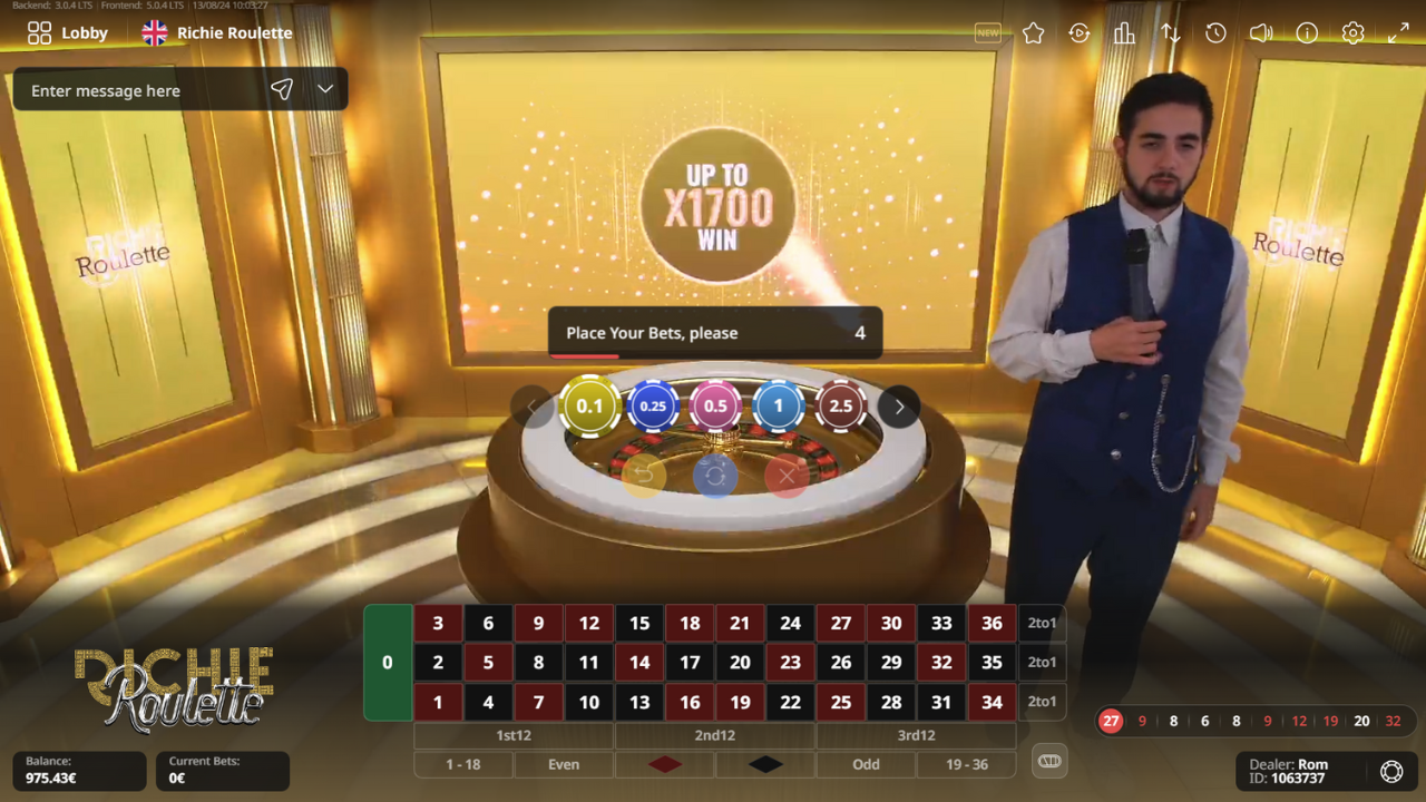 Placing Bets in Richie Roulette: Choose Your Numbers and Combinations Players placing bets on preferred numbers in the Richie Roulette live casino game by CreedRoomz.