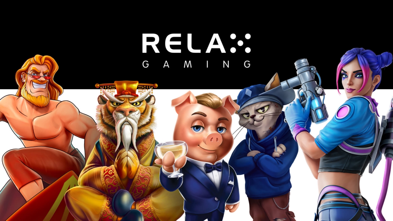 Banner del portafolio de Relax Gaming con slots premium, jackpots y juegos de casino online
