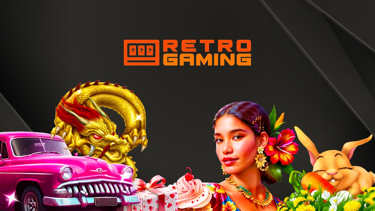 Retro Gaming - Jogos de Cassino Retrô com Tecnologia Moderna Banner da Retro Gaming, oferecendo jogos de cassino com uma fusão de temas clássicos e recursos modernos.