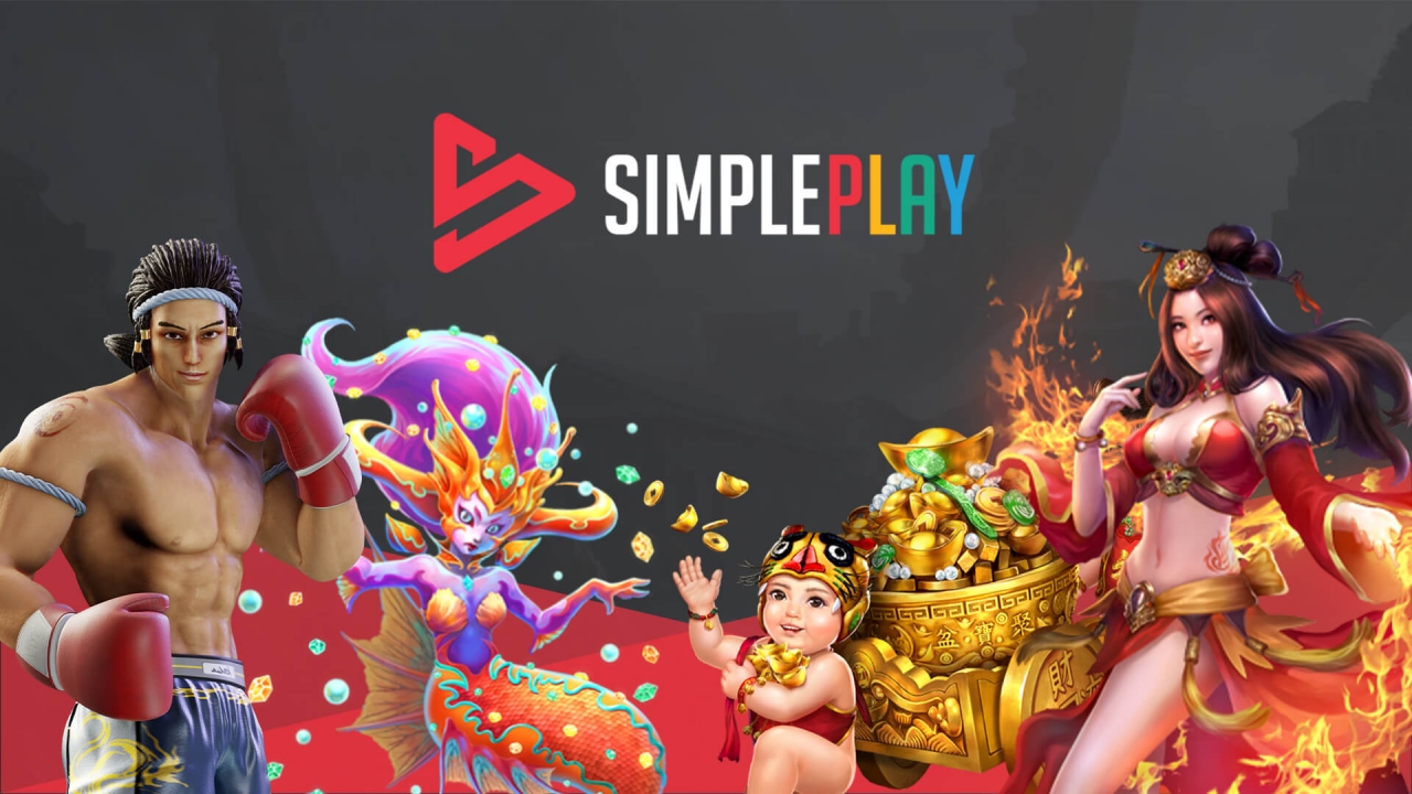Collage of SimplePlay slot and fishing game characters showcasing vibrant Asian-style artwork
