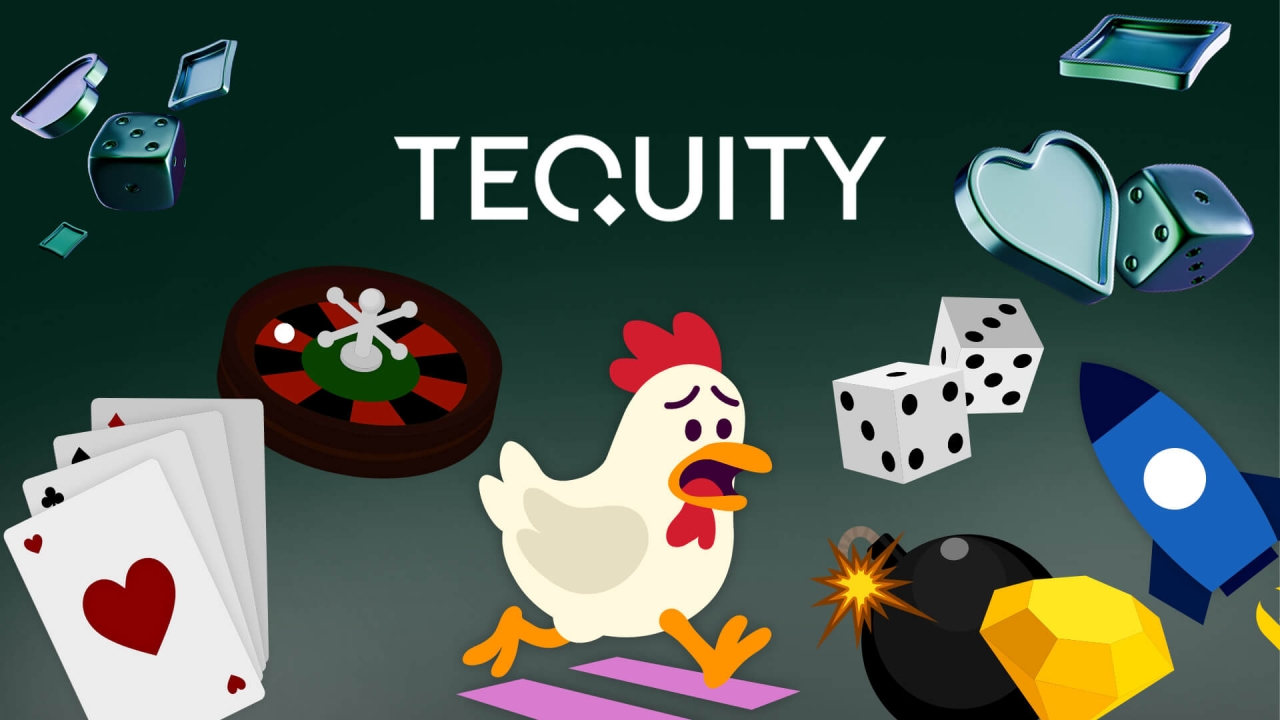 Banner del portafolio de Tequity Originals con juegos instantáneos, crash y formatos de casino para operadores online