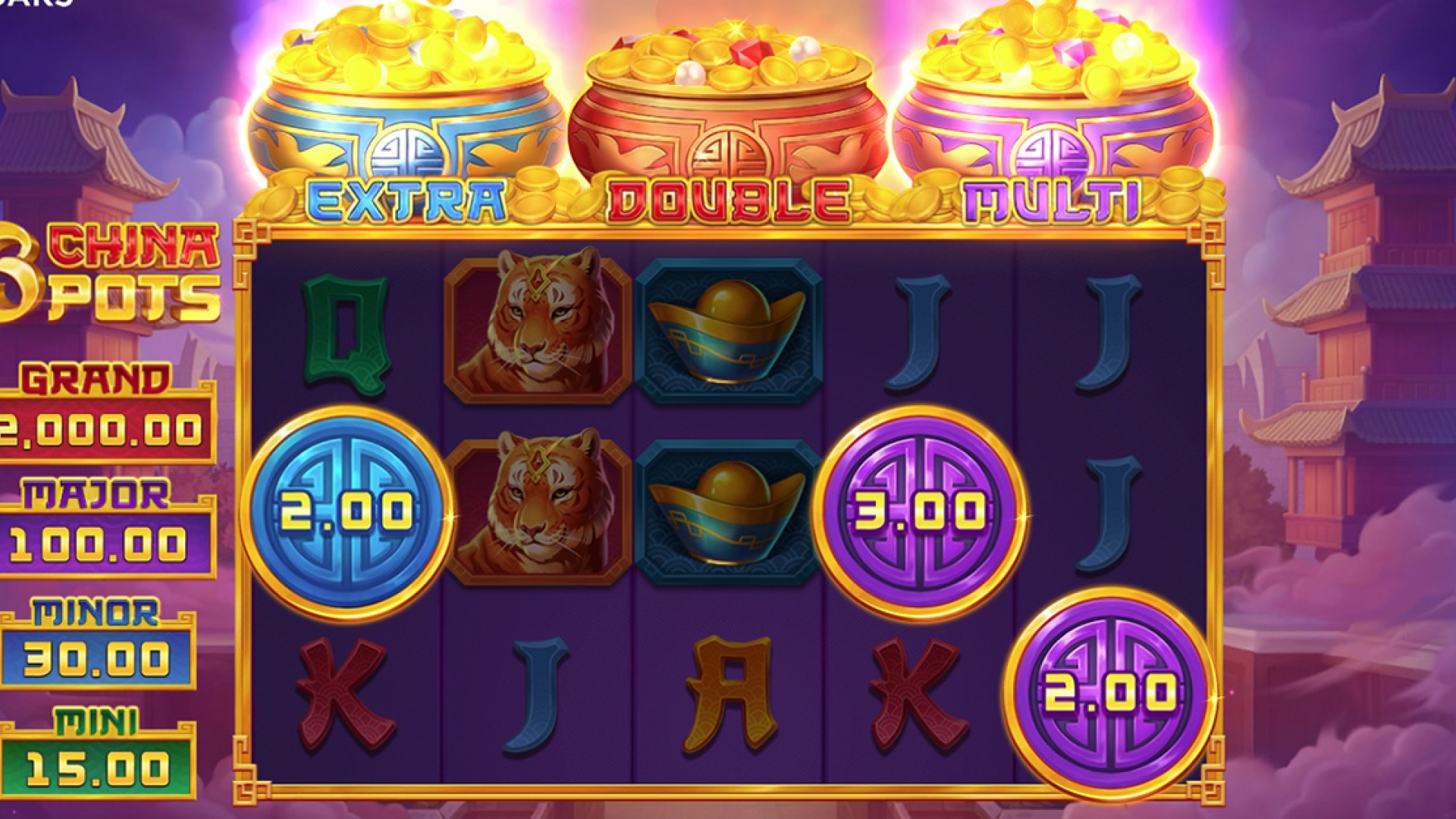 Symbols appearing during the Hold & Win bonus feature in the 3 China Pots slot game