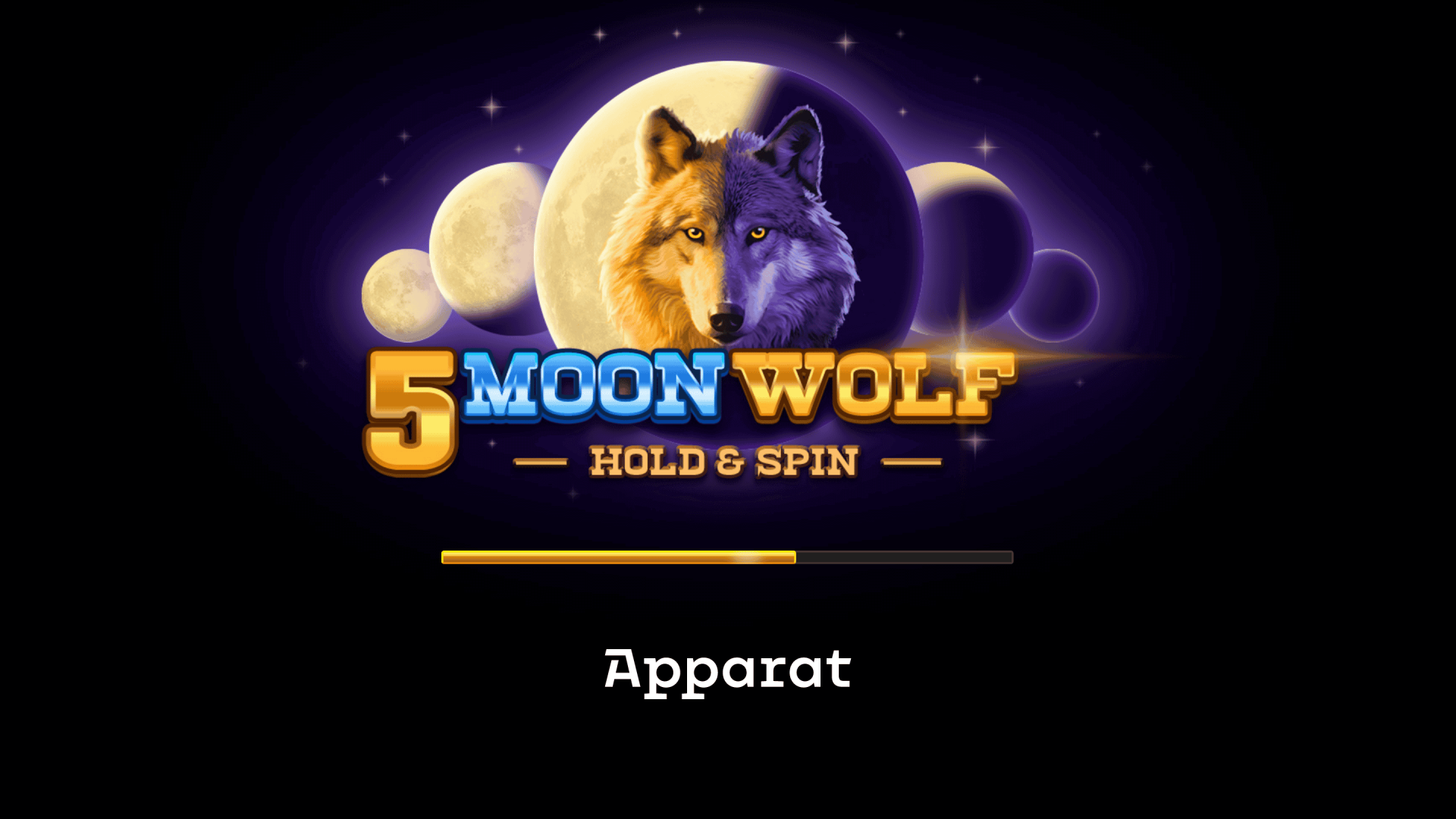 Game Start Screen - 5 Moon Wolf Slot Introduction screen of the 5 Moon Wolf slot by Apparat Gaming with thematic visuals.