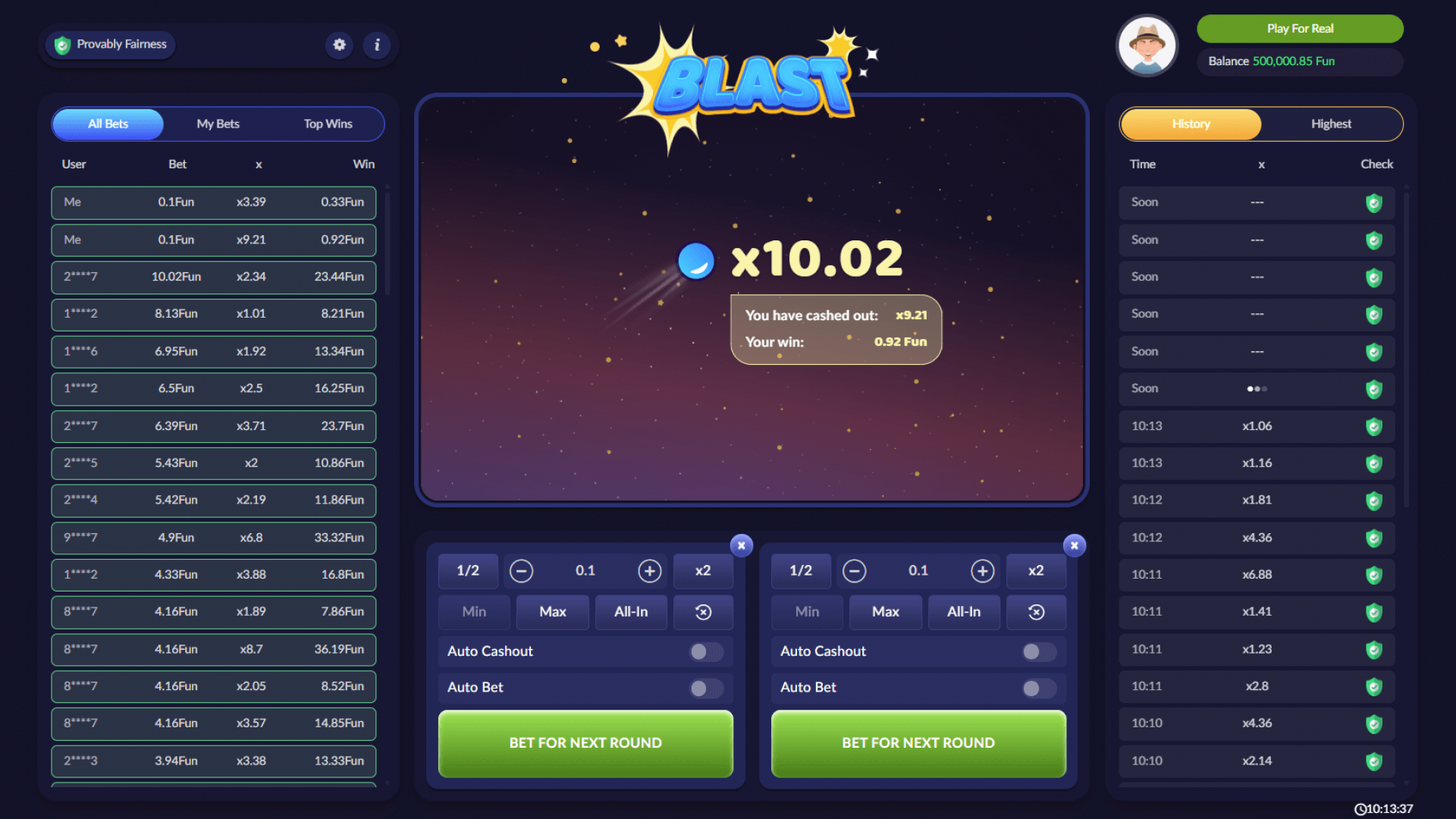 Crash Game Win Animation – Blast by Pascal Gaming Winning animation showcasing earned multiplier in Pascal Gaming’s Blast game