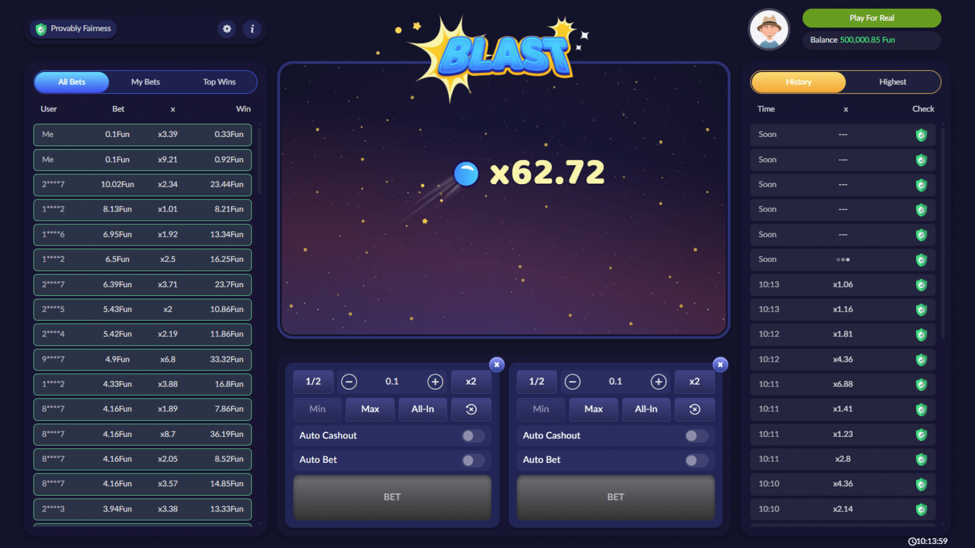 Big Win Moment – High Payout in Blast by Pascal Gaming Player achieving a big win with high multiplier in Pascal Gaming’s Blast crash game