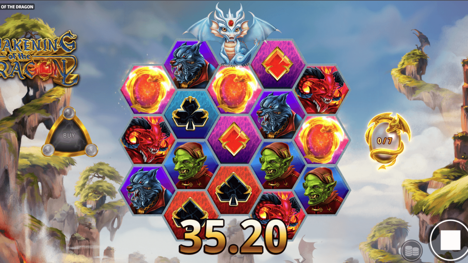 Awakening of the Dragon – Triggering Free Spins Feature Trigger screen for Free Spins Feature when 3 SCATTER symbols appear.
