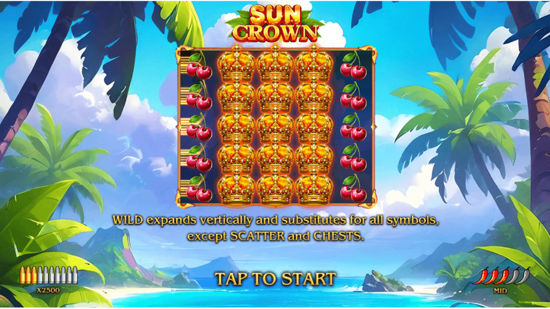 Sun Crown 5 of a Kind Win Winning screen showing a 5 of a kind combination in the Sun Crown game, showcasing a high payout scenario.