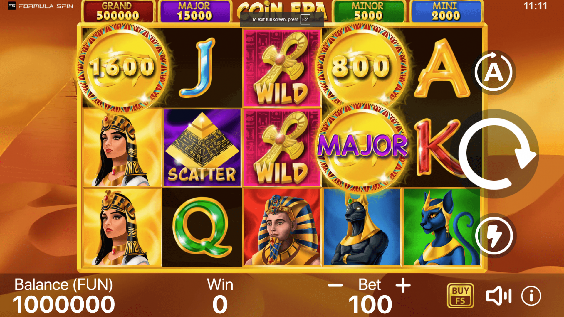 Coin Era Base Game – Formula Spin Slot Gameplay Screenshot A screenshot showcasing the base game of Coin Era: Hold to Win, a Formula Spin slot featuring classic gameplay with fixed paylines.