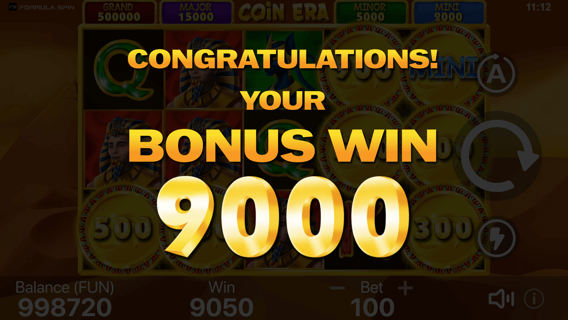Coin Era Bonus Game Win – Formula Spin Slot Big Rewards A screenshot showing a big win during the Coin Era bonus game, with players celebrating their rewards in this Formula Spin slot.