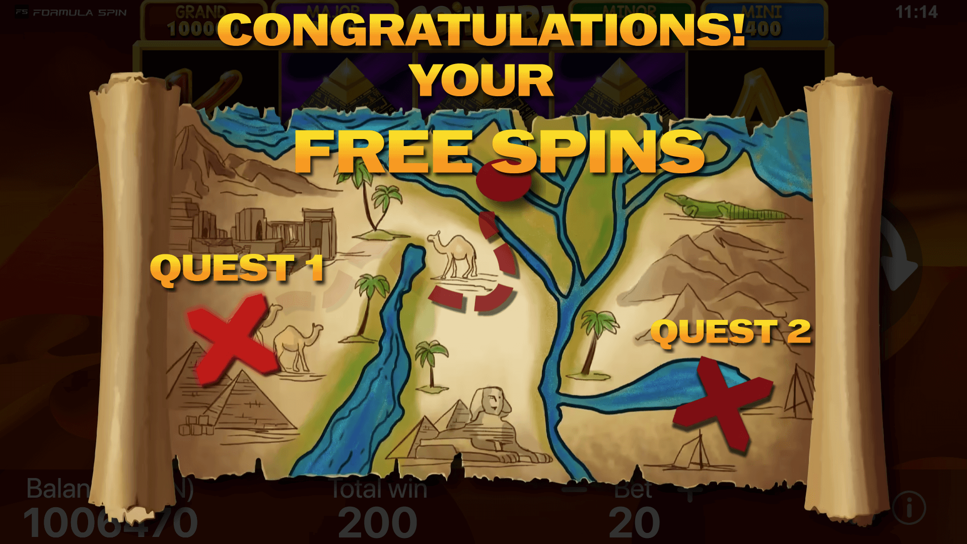Coin Era Free Spin Quest – Formula Spin Slot Special Feature A screenshot of the first quest in the Free Spin feature of Coin Era: Hold to Win, with players engaging in exciting gameplay to win more.