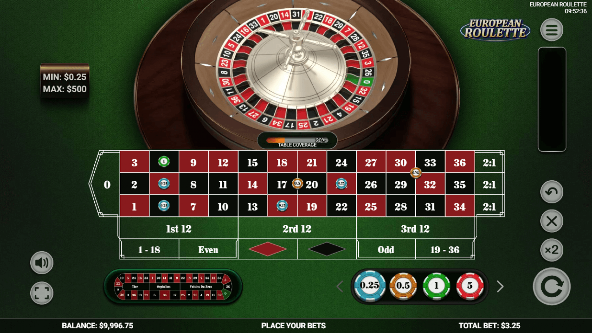 Platipus European Roulette – Primer Plano de la Mesa de Apuestas Primer plano de la mesa de apuestas en European Roulette de Platipus, destacando estadísticas dinámicas y excelencia iGaming.