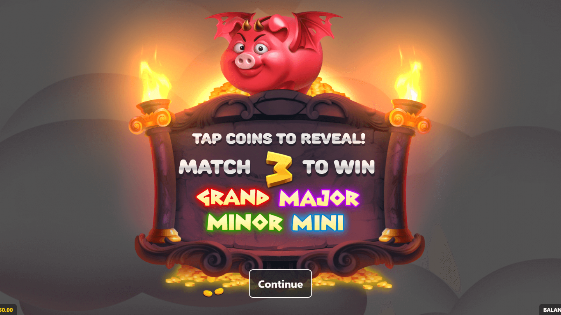 Olympigs Slot – Start of Bonus Game | GameBeat Title Distributed by Timeless Tech Game Aggregator Bonus game screen of Olympigs slot with red pig character and coin reveal mechanic.