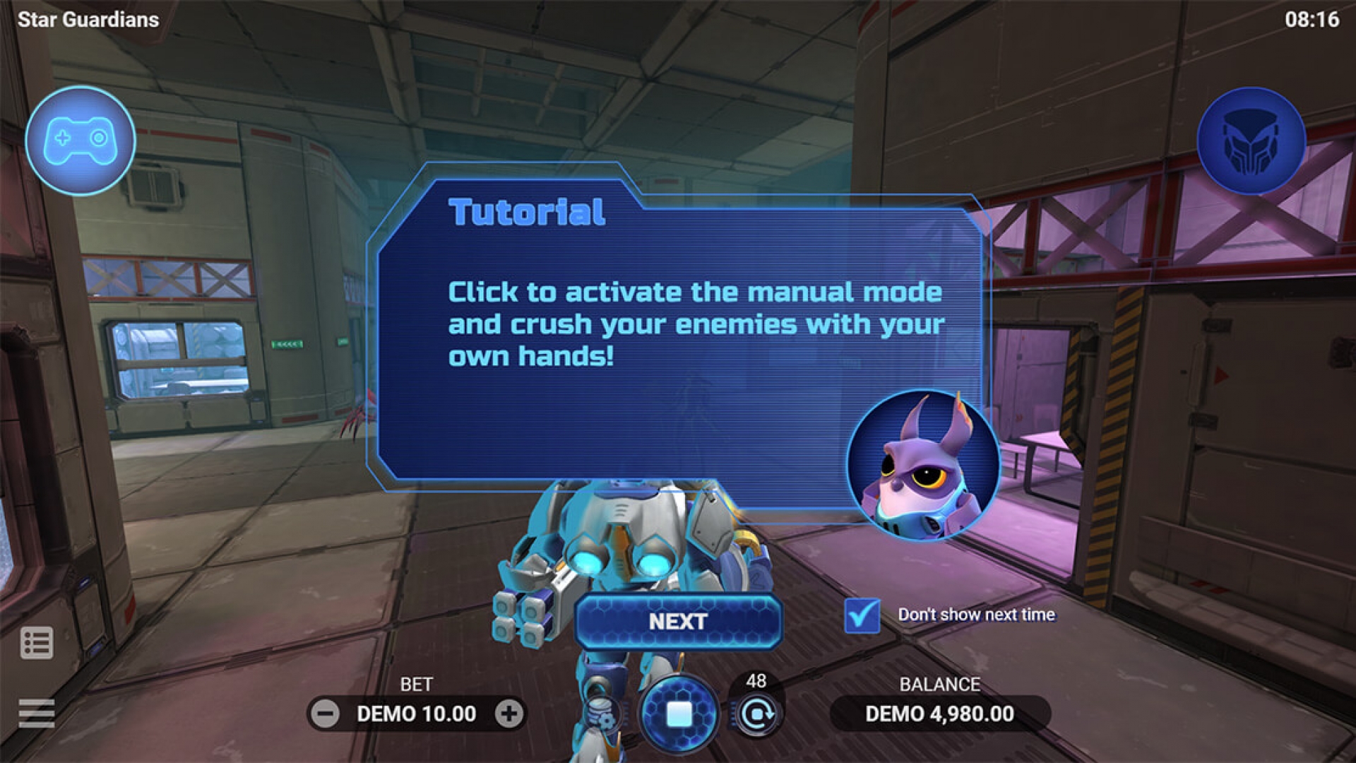 Second Tutorial Screen - Evoplay's Star Guardians iGaming Game Second part of the tutorial in Star Guardians by Evoplay, helping iGaming players navigate online casino gameplay.