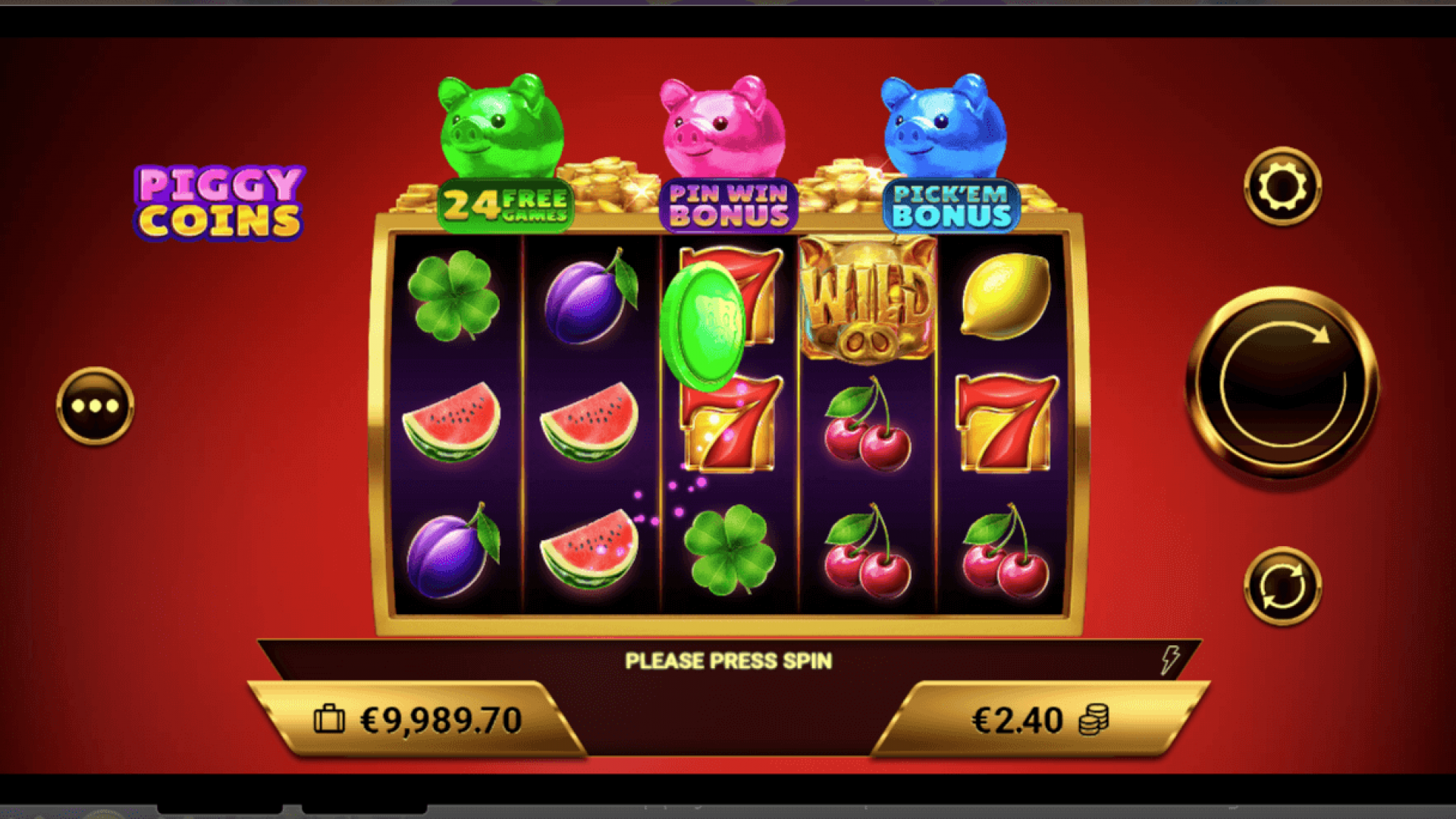 Piggy Coins Base Game in Action Gameplay view of Piggy Coins slot’s base game with coin symbols and vibrant animations on a 5x3 grid.