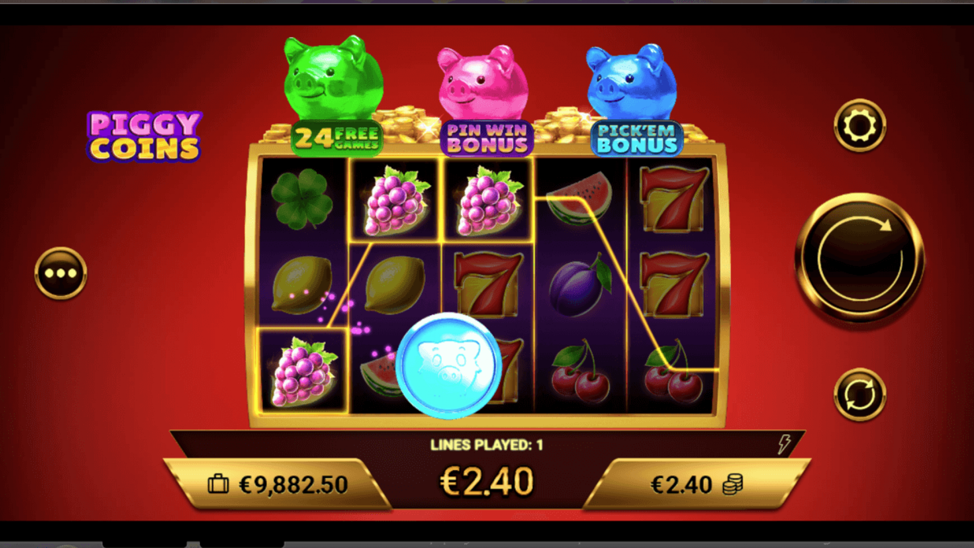 Wild Symbol in Piggy Coins Base Game Highlight of the wild symbol appearing in Piggy Coins base game, enhancing win potential with 30 fixed paylines.
