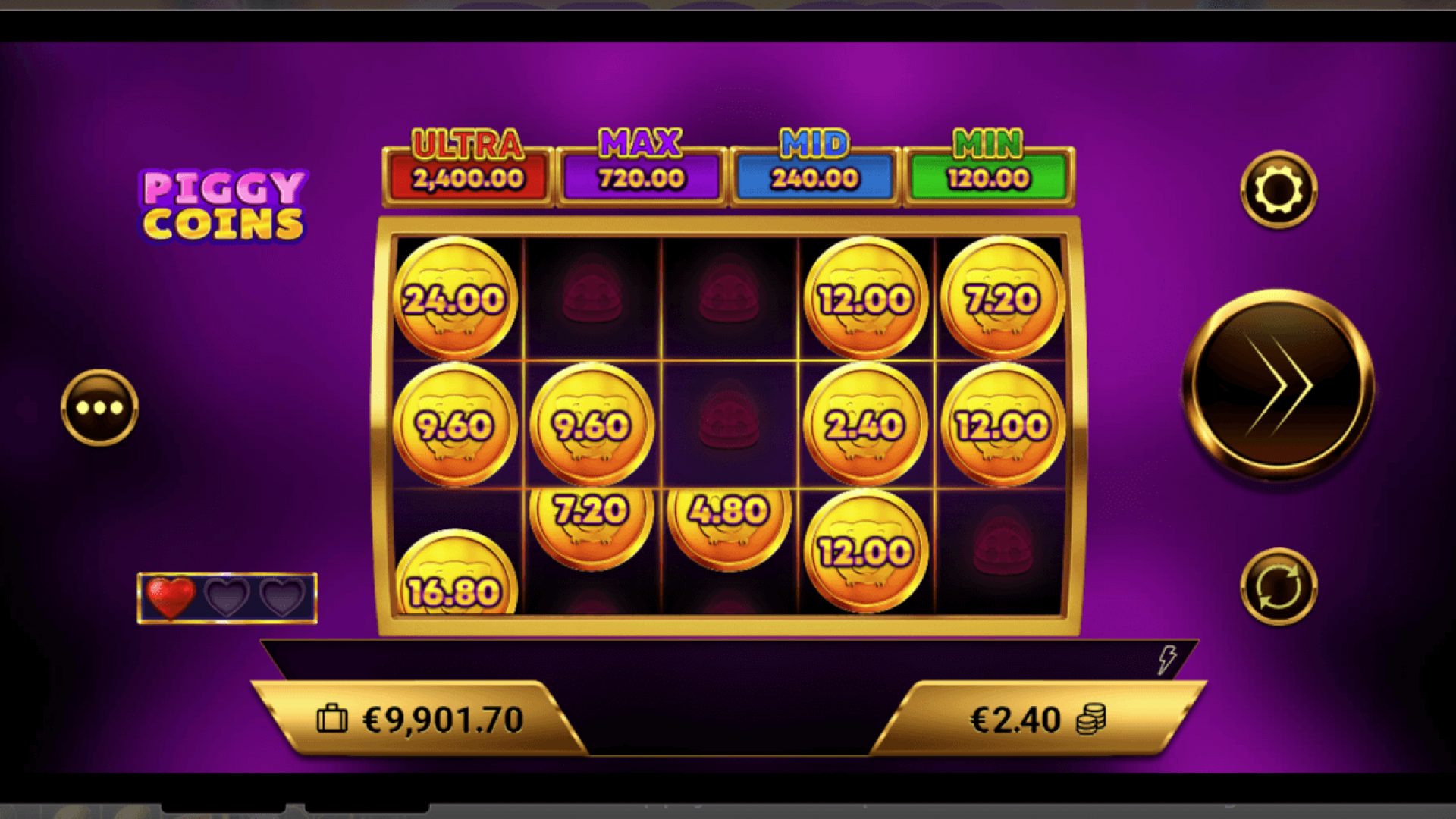 Pin Win Bonus Activation in Piggy Coins The start of the Pin Win Bonus feature in Piggy Coins, triggered by the pink piggy bank.