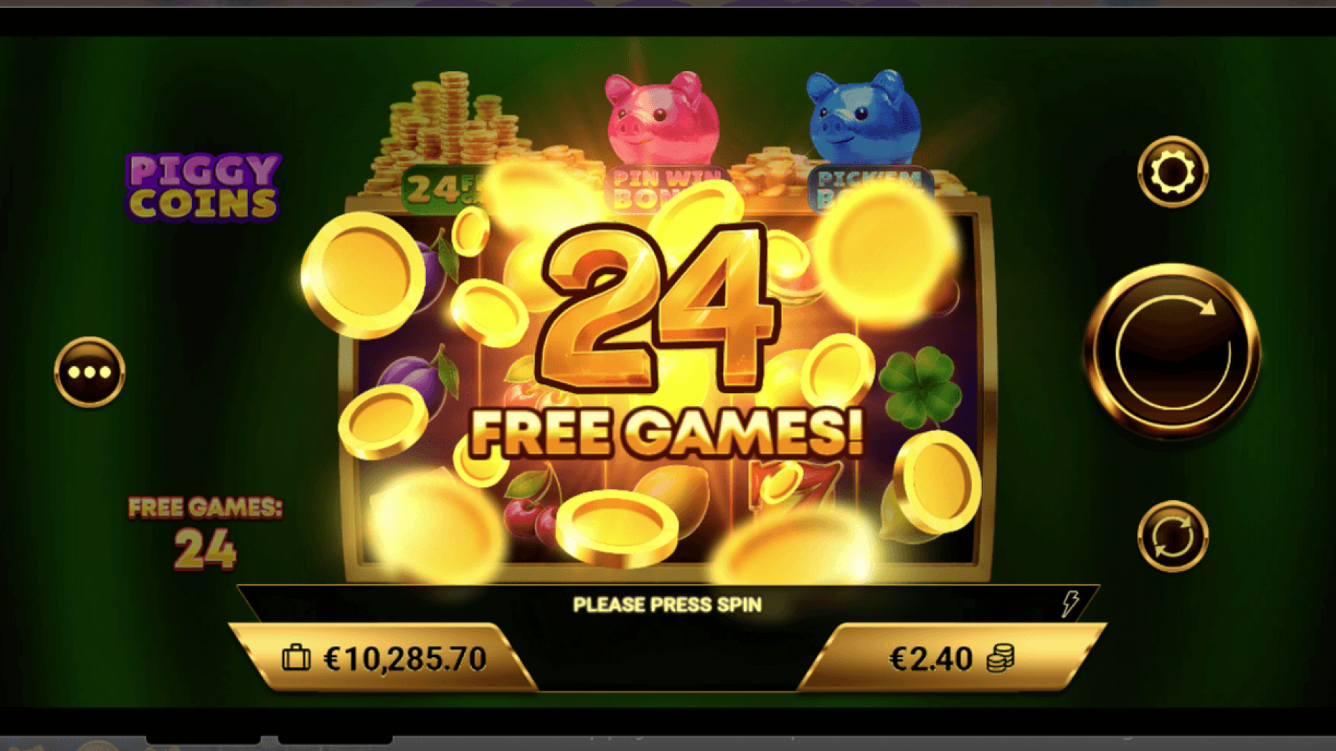 Big Win Celebration in Piggy Coins Vibrant Big Win celebration in the Piggy Coins slot game, highlighting the colorful animations and rewards.