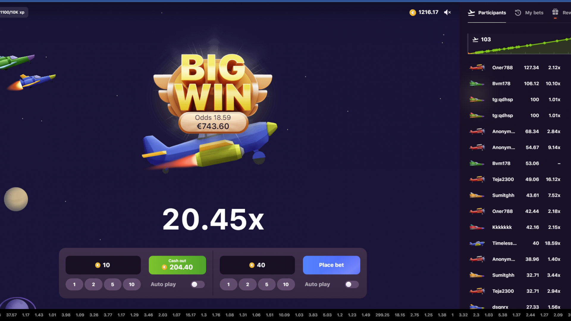 Aviatrix Upgraded Plane - Big Win Screenshot of a big win with the upgraded plane in the Aviatrix game.