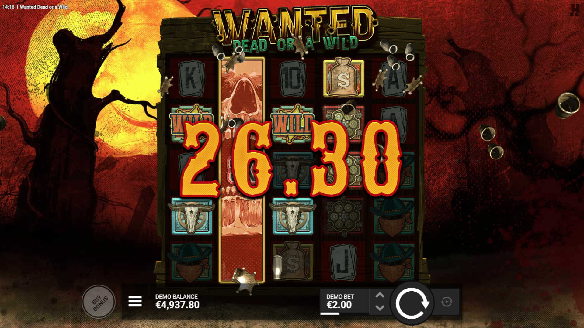 Wanted Dead or a Wild - Base Game Win Image capturing a winning moment in the base game of Wanted Dead or a Wild.