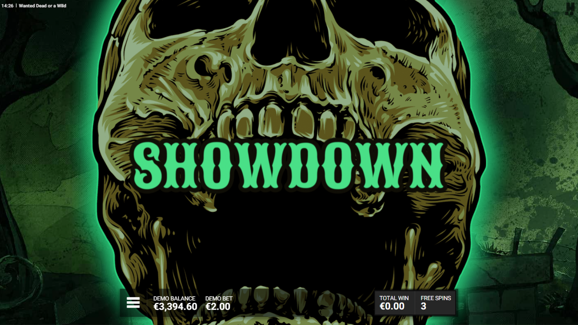 Wanted Dead or a Wild - Showdown Screen in Dead Man’s Hand Image showing the showdown screen of the Dead Man’s Hand feature in Wanted Dead or a Wild.