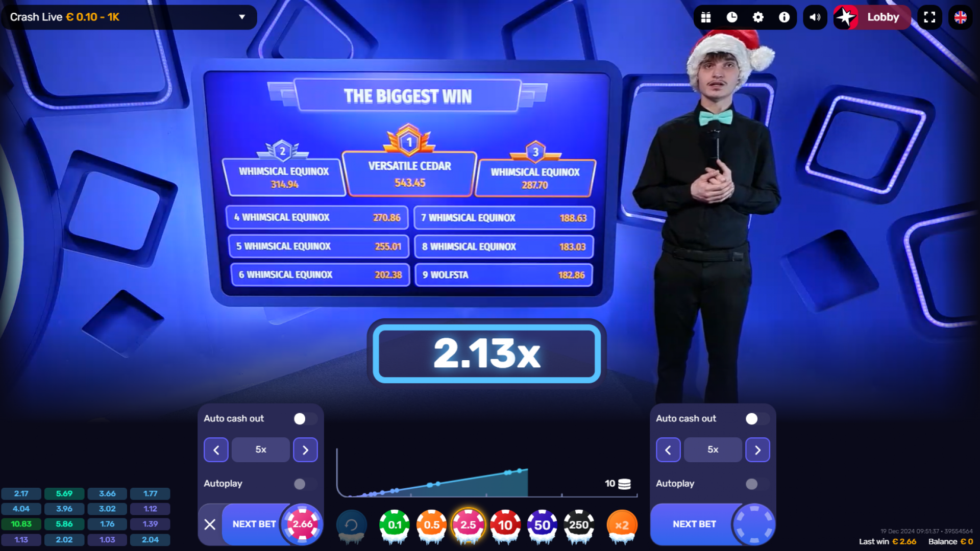 A screenshot of the betting interface in Crash Live by Iconic 21, showing players placing wagers for the upcoming round
