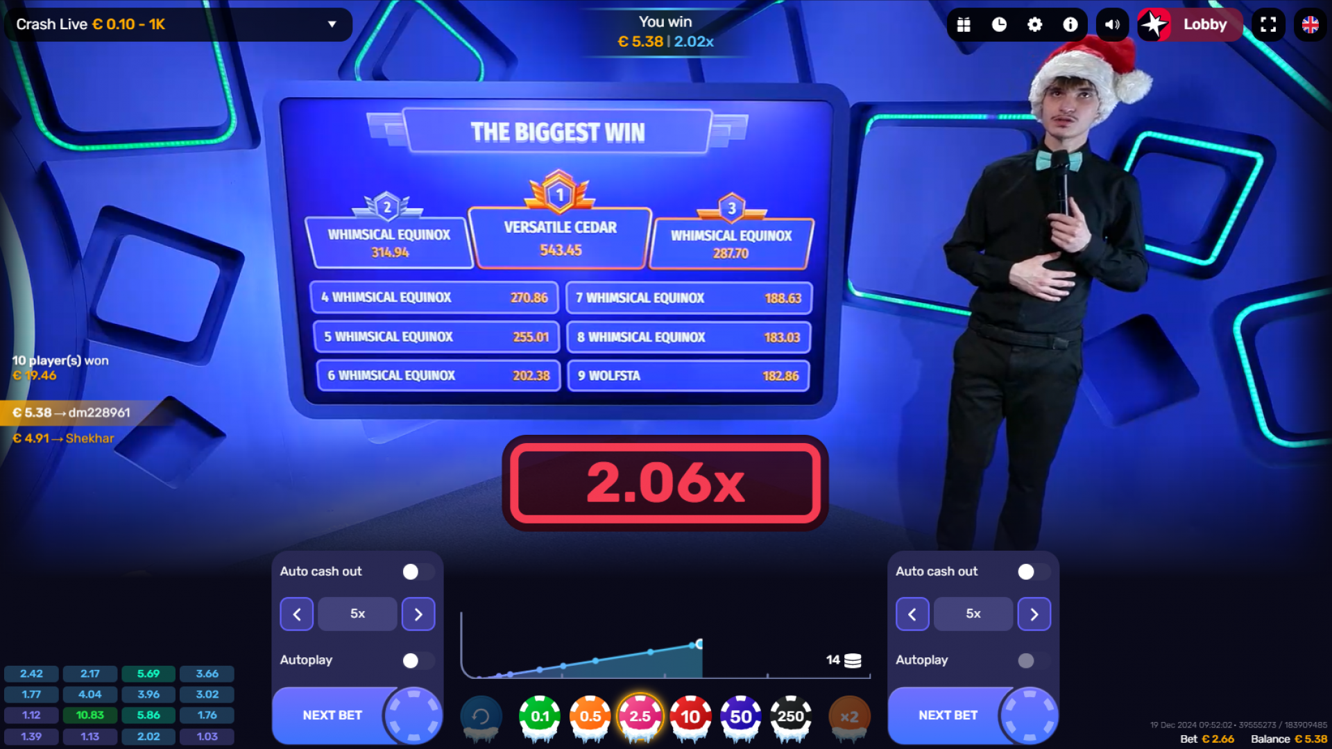 A victorious moment in Crash Live by Iconic 21, with players celebrating big wins as multipliers hit high values.