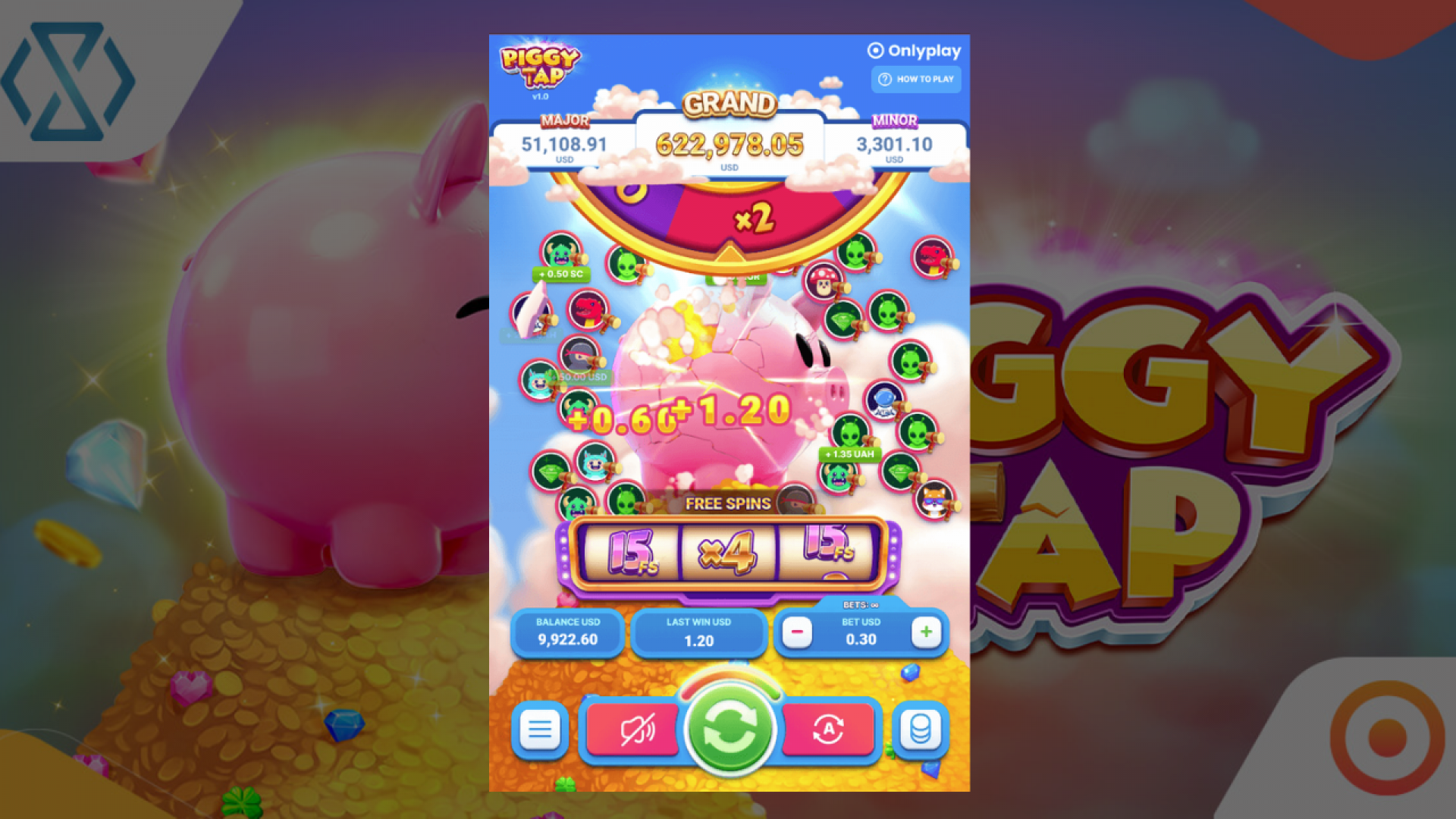 Piggy Tap Free Games in Action A dynamic moment during the Free Games bonus round in Piggy Tap