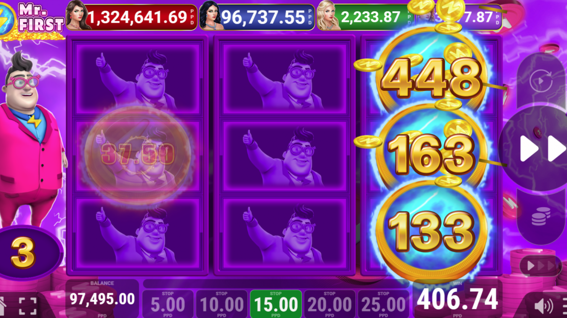 Mr. First Slot Bonus Game with Blue Coin Symbols Screenshot showing blue coin symbols in the bonus game of Mr. First slot.