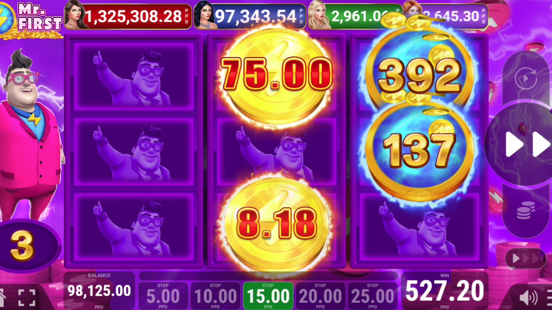 Mr. First Slot Bonus Game Featuring Multiple Coins Image of various coin symbols appearing during the bonus game in Mr. First slot.