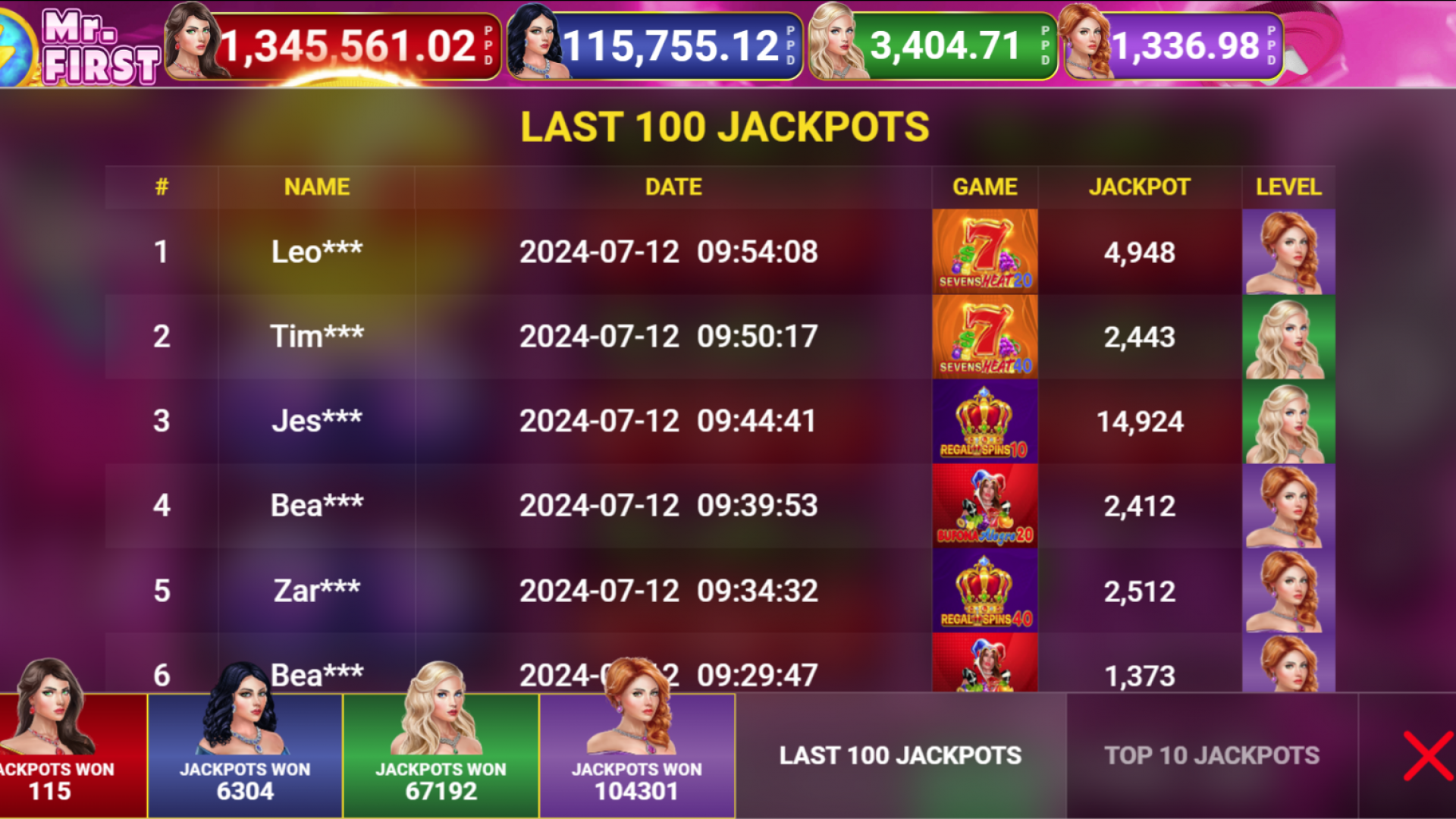 Mr. First Slot Jackpot Feature Screenshot of the jackpot feature in Mr. First slot game.