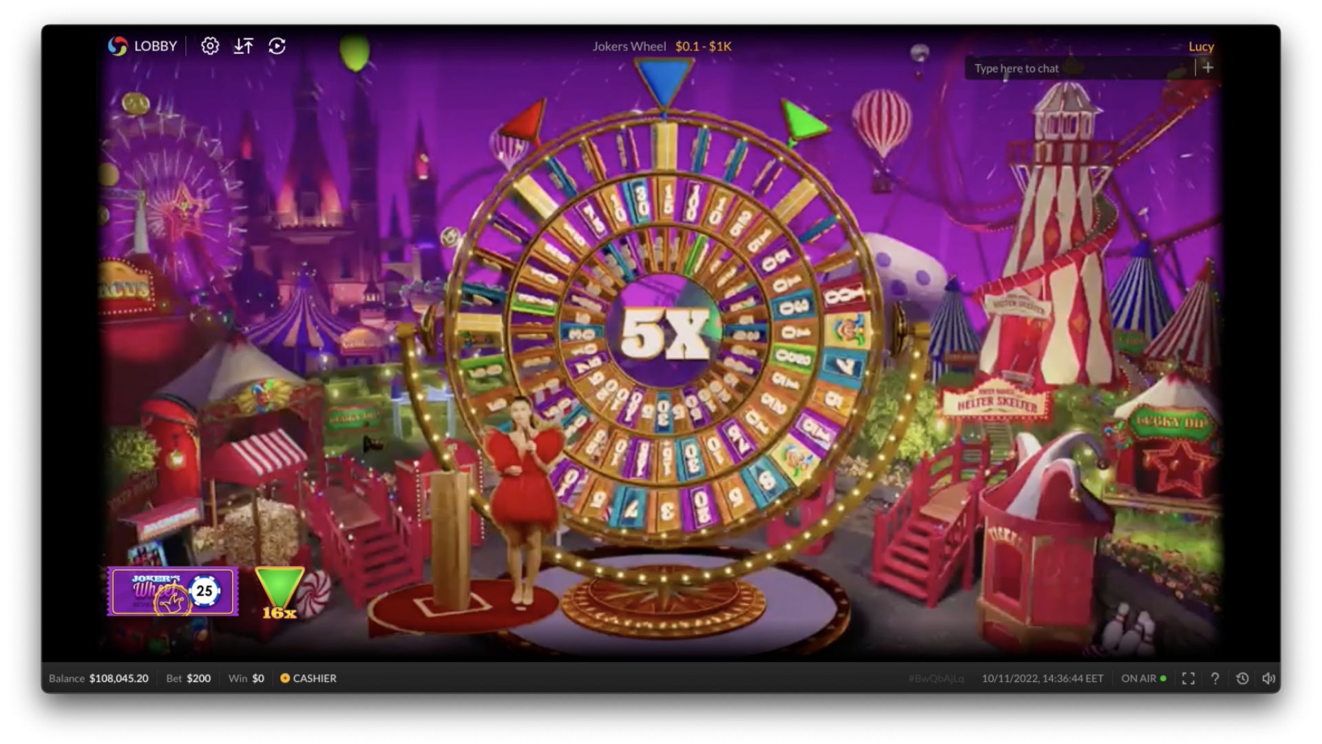Joker's Wheel - Multiplier Win Screenshot of a multiplier win in Joker's Wheel, highlighting a boosted win amount after spinning the multiplier wheel.
