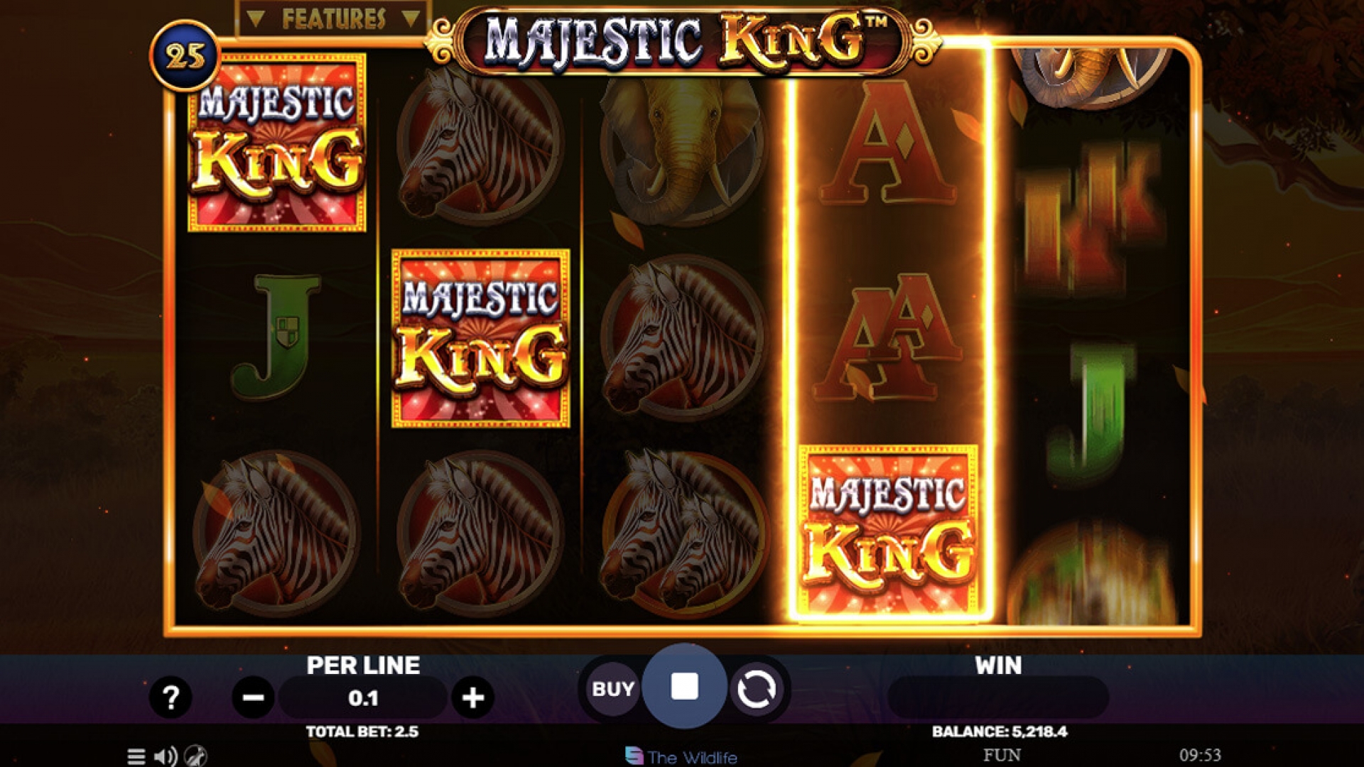 Majestic King Slot Free Games Trigger - Scatter Symbols Scatter symbols triggering the Free Games feature in Majestic King, leading to the Wheel of Fortune mini-game.