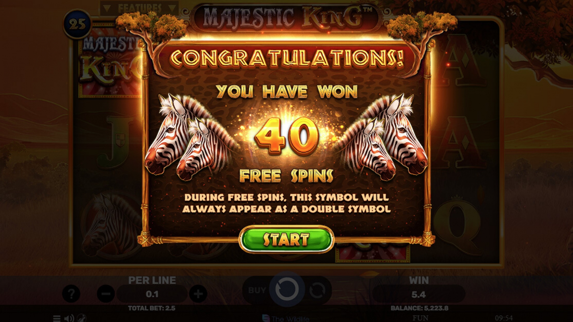 Majestic King Free Games - 40 Free Spins Awarded Wheel of Fortune mini-game awards 40 Free Spins in the Majestic King slot by Spinomenal, with players set for big rewards.