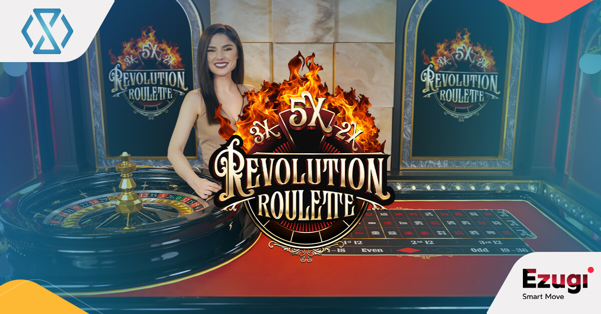 Banner apresentando a Ezugi Revolution Roulette, destacando seus recursos modernos e a experiência imersiva de jogos ao vivo.