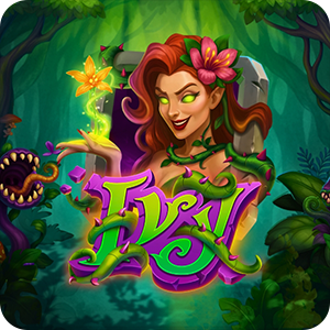 Artwork of the slot game Ivy featuring a seductive, nature-themed enchantress surrounded by glowing vines and carnivorous plants, set against a mystical forest backdrop, representing Wicked Games’ atmospheric high-volatility design.