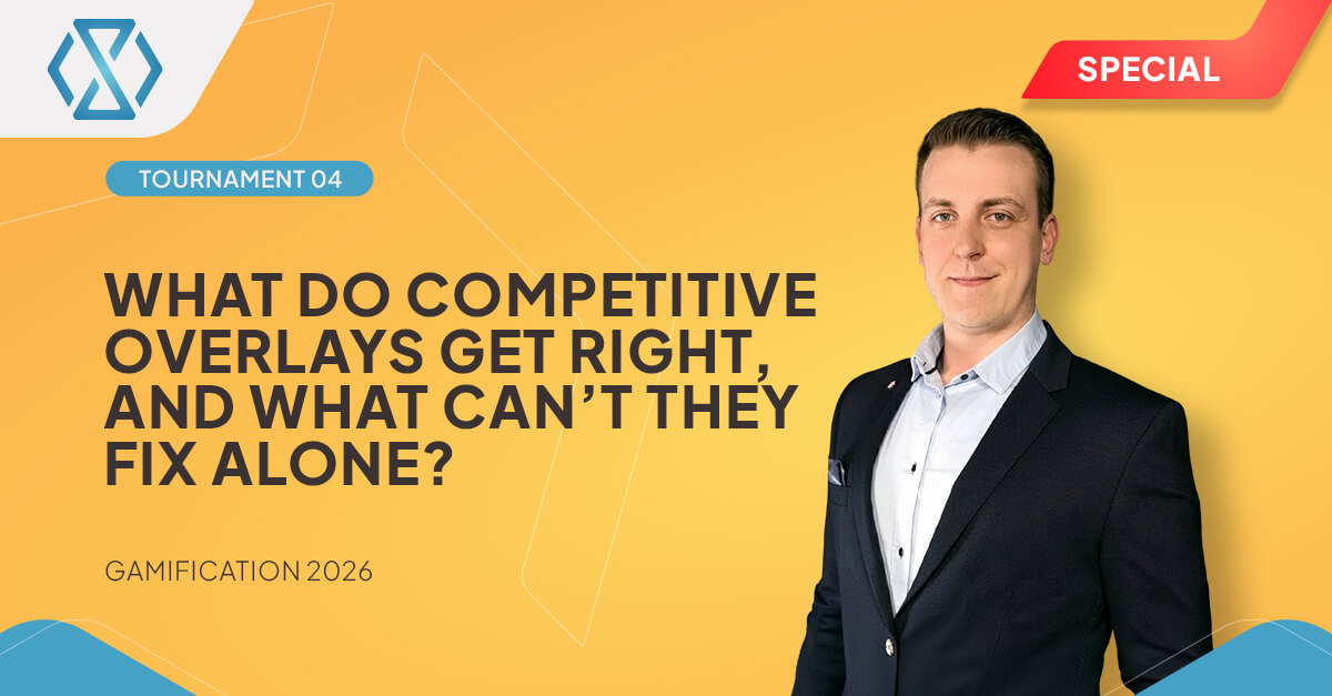 Promotional banner for Timeless Tech’s Gamification 2026 series featuring Milan Čurin and the article “What Do Competitive Overlays Get Right, and What Can’t They Fix Alone?”, covering tournaments, races, jackpots, and player engagement strategies in iGaming.