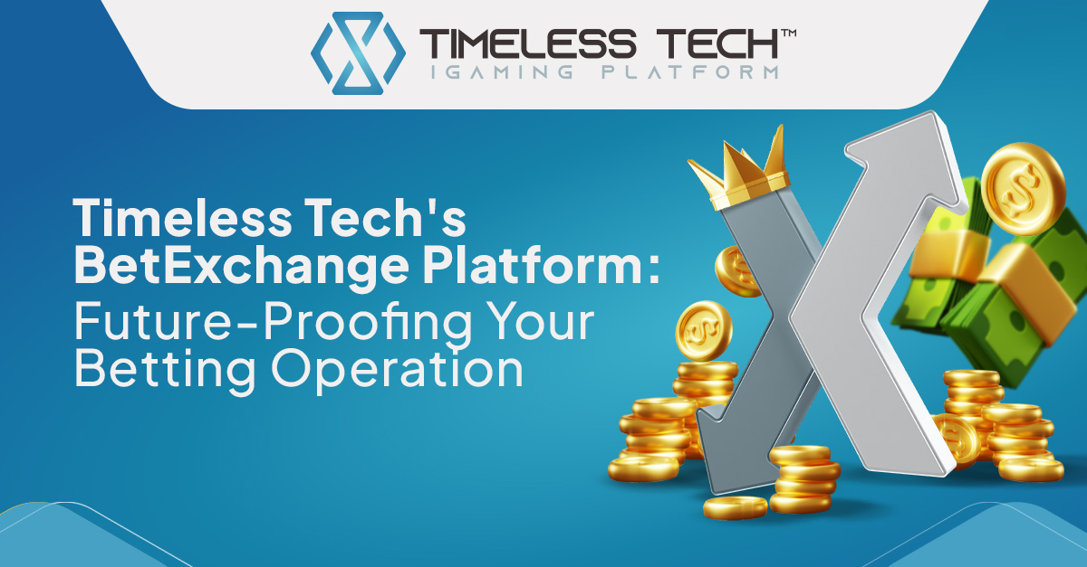 BetExchange da Timeless Tech: Prepare sua operação de apostas para o futuro  Ilustração de uma plataforma de apostas esportivas peer-to-peer com arquitetura modular, odds ao vivo e recursos globais — destacando a solução BetExchange da Timeless Tech.