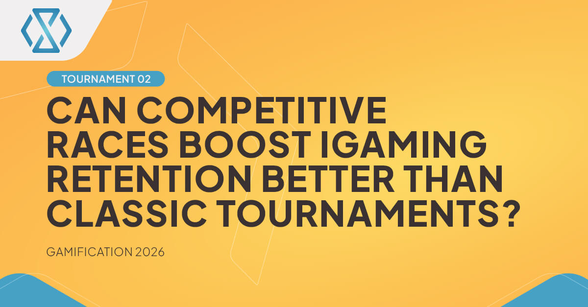Gamification 2026 tournament-themed banner discussing whether competitive races can improve iGaming retention better than classic casino tournaments through progress-based engagement and leaderboard mechanics.
