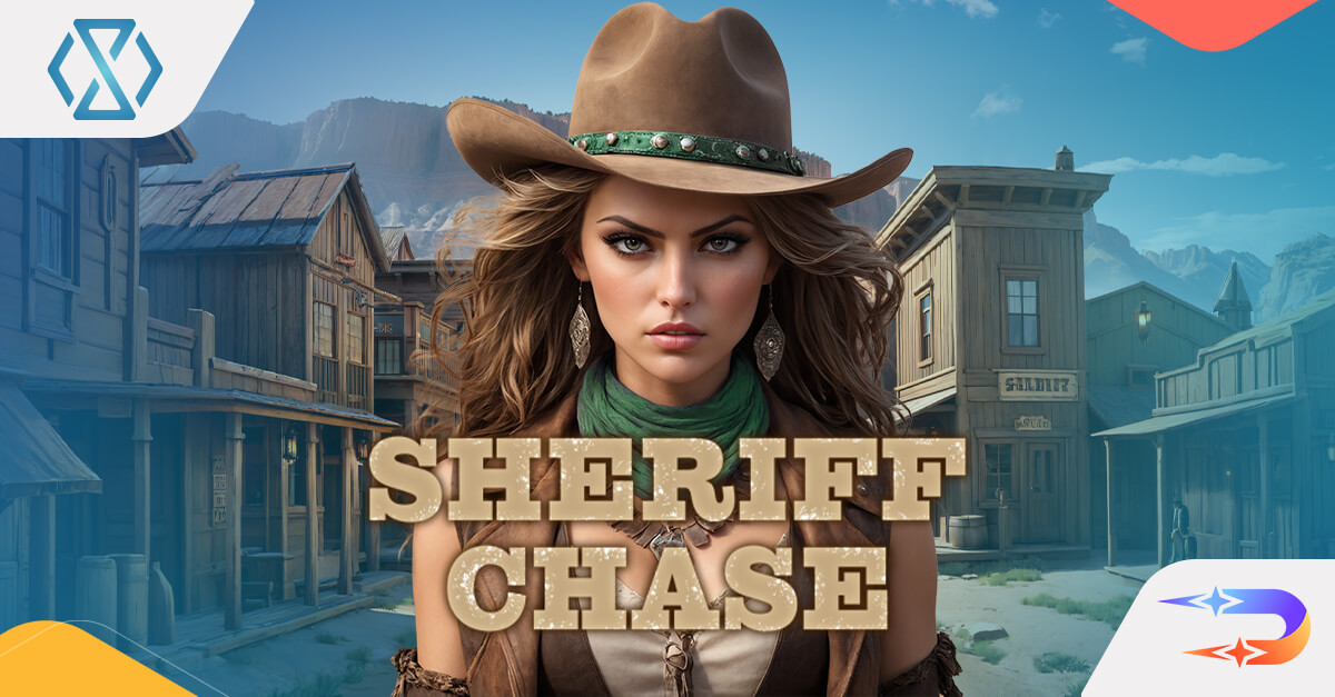 Sheriff Chase – Hunt for Fortune in the Wild West Sheriff Chase slot game banner featuring a fearless female sheriff, Wild West saloons, and action-packed gameplay.